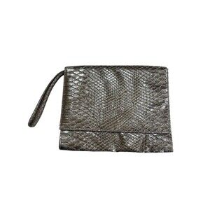 Nieman Marcus Faux Snakeskin Wristlet Clutch  Silver